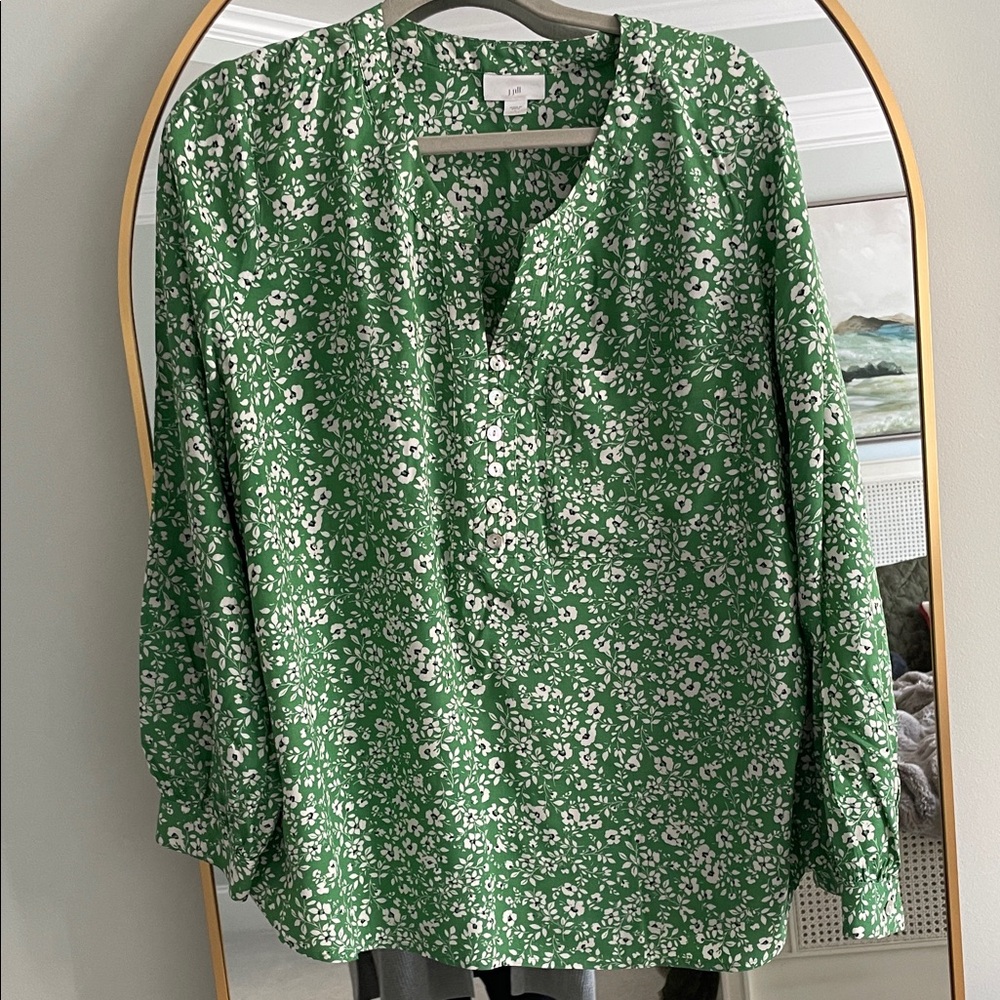 J. Jill Green and White Floral Blouse